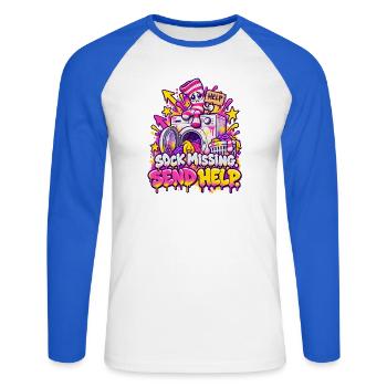 Socken vermisst – Hilfe Gesucht - Unisex Baseballshirt langarm - Weiß/Royalblau - Vorne - Nik (191cm)
