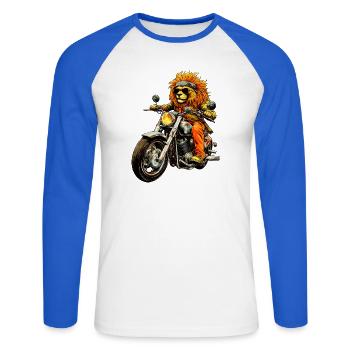 Motorrad Löwe - Unisex Baseballshirt langarm - Weiß/Royalblau - Vorne - Nik (191cm)