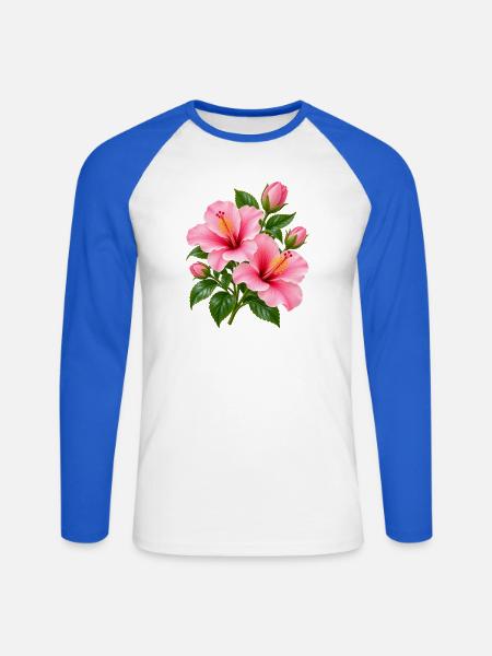 Rosa Hibiskusblüte - Unisex Baseballshirt langarm - Weiß/Royalblau
