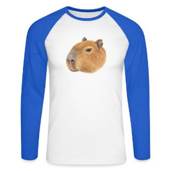 Capybara-Kopfporträt von Cabiai - Unisex Baseballshirt langarm - Weiß/Royalblau - Vorne - Nik (191cm)