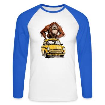 Affe auf dem Taxi Monkey Tours - Unisex Baseballshirt langarm - Weiß/Royalblau - Vorne - Nik (191cm)