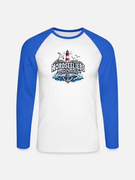 Nordsee Liebe Rostet Nicht Leuchtturm - Unisex Baseballshirt langarm - Weiß/Royalblau