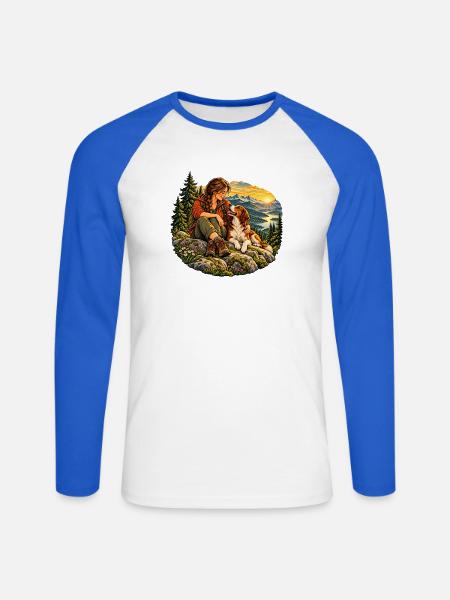Wanderin mit Hund in den Bergen - Unisex Baseballshirt langarm - Weiß/Royalblau