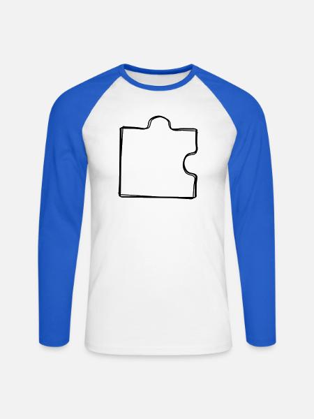 Puzzleteil handgezeichnet - Unisex Baseballshirt langarm - Weiß/Royalblau