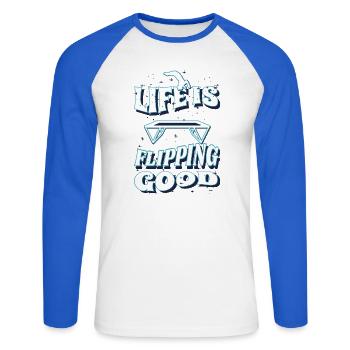  Motivation Trampolin Workout Trampolin-Sport - Unisex Baseballshirt langarm - Weiß/Royalblau - Vorne - Nik (191cm)