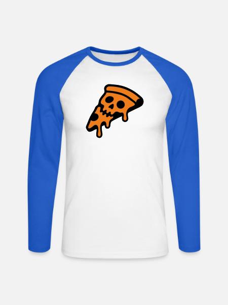 Pizza Totenkopf Halloween Grafik - Unisex Baseballshirt langarm - Weiß/Royalblau