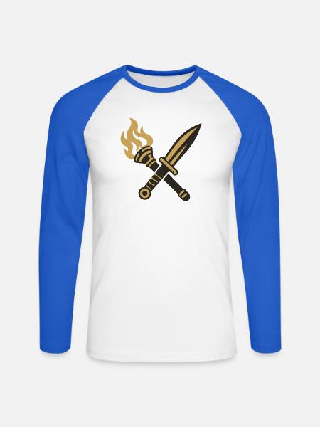 Schwert Fackel Wappen Logo - Unisex Baseballshirt langarm - Weiß/Royalblau