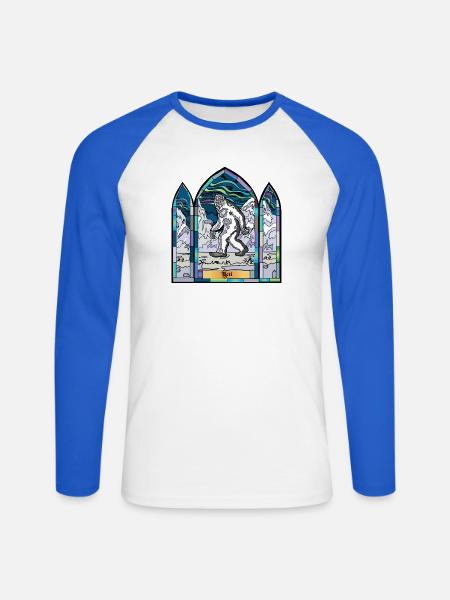 Buntglas-Yeti in Schneelandschaft - Unisex Baseballshirt langarm - Weiß/Royalblau