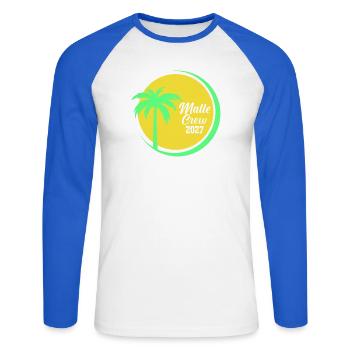 Malle Crew 2027 Palmen Design - Unisex Baseballshirt langarm - Weiß/Royalblau - Vorne - Nik (191cm)