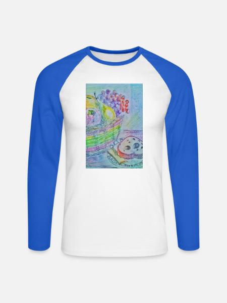 Obstkorb - Unisex Baseballshirt langarm - Weiß/Royalblau