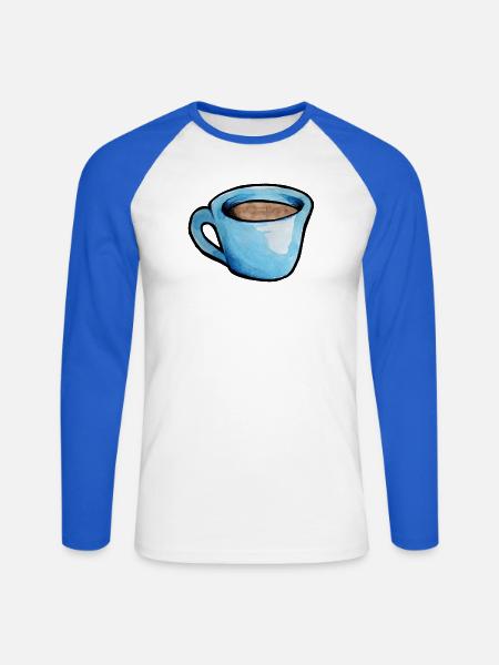 Blaue Aquarell Kaffeetasse - Unisex Baseballshirt langarm - Weiß/Royalblau