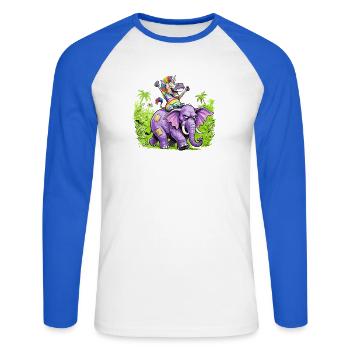 Regenbogen Zebra-Einhorn auf Lila Elefantenritt - Unisex Baseballshirt langarm - Weiß/Royalblau - Vorne - Nik (191cm)