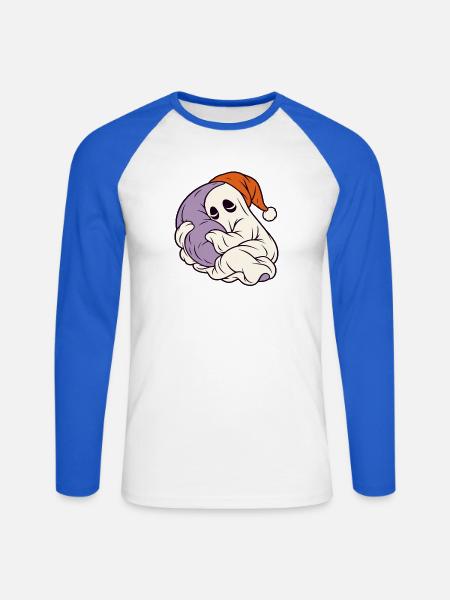 Schlafender Geist mit Weihnachtsmütze - Unisex Baseballshirt langarm - Weiß/Royalblau