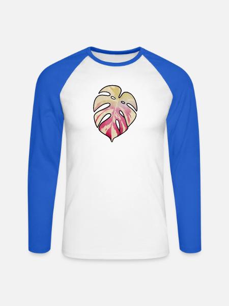 Pastel Monstera Blatttraum - Unisex Baseballshirt langarm - Weiß/Royalblau