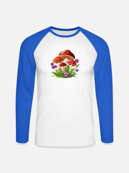 Pilze und Blumen - Unisex Baseballshirt langarm - Weiß/Royalblau