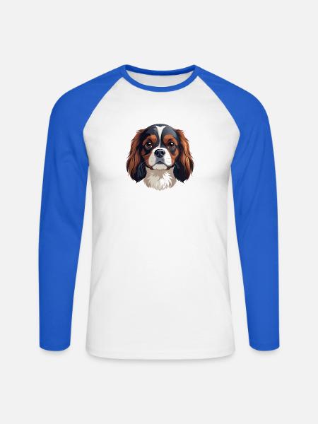 King Charles Spaniel Hundekopf - Unisex Baseballshirt langarm - Weiß/Royalblau