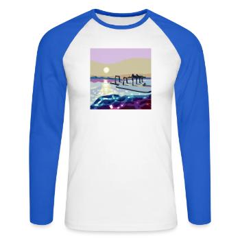 Westlich über die Wellen mit einem Pier - Unisex Baseballshirt langarm - Weiß/Royalblau - Vorne - Nik (191cm)