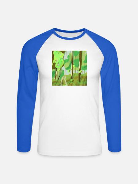 Waldlandschaft in Grüntönen - Unisex Baseballshirt langarm - Weiß/Royalblau