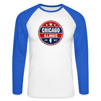 Chicago - Illinois - 1837 - United States  America - Unisex Baseballshirt langarm - Weiß/Royalblau - Vorne - Nik (191cm)