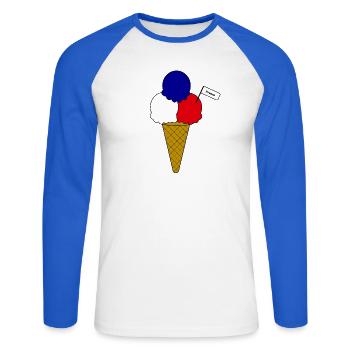 Französich France Flag Eiscreme - Unisex Baseballshirt langarm - Weiß/Royalblau - Vorne - Nik (191cm)