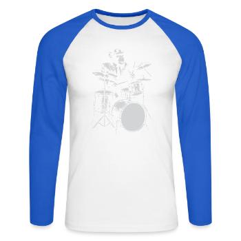 Monkey Jazz Drummer - Unisex Baseballshirt langarm - Weiß/Royalblau - Vorne - Nik (191cm)