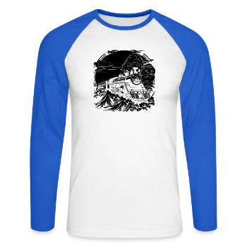 Eisenbahn Zeichnung - Unisex Baseballshirt langarm - Weiß/Royalblau - Vorne - Nik (191cm)