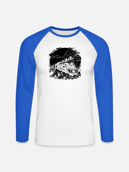 Eisenbahn Zeichnung - Unisex Baseballshirt langarm - Weiß/Royalblau