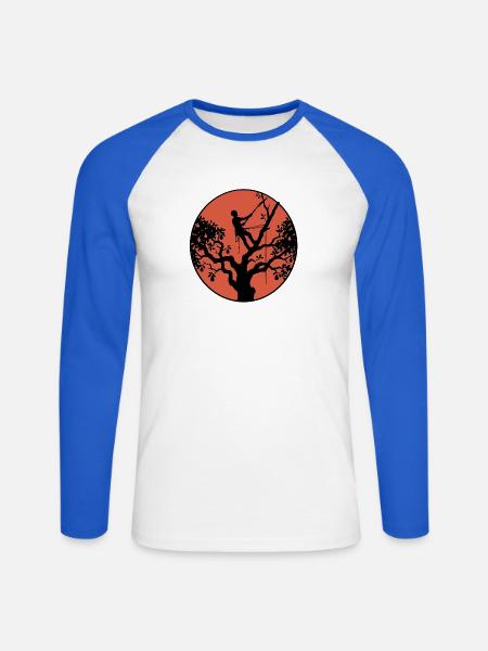 Baumpfleger Sonnenuntergang - Unisex Baseballshirt langarm - Weiß/Royalblau