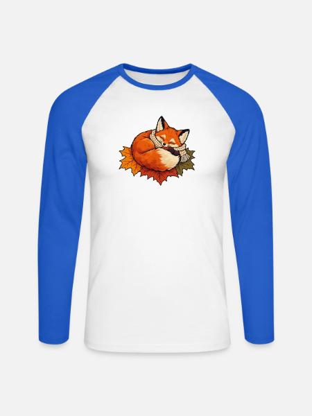 Schlafender Fuchs im Schal - Unisex Baseballshirt langarm - Weiß/Royalblau