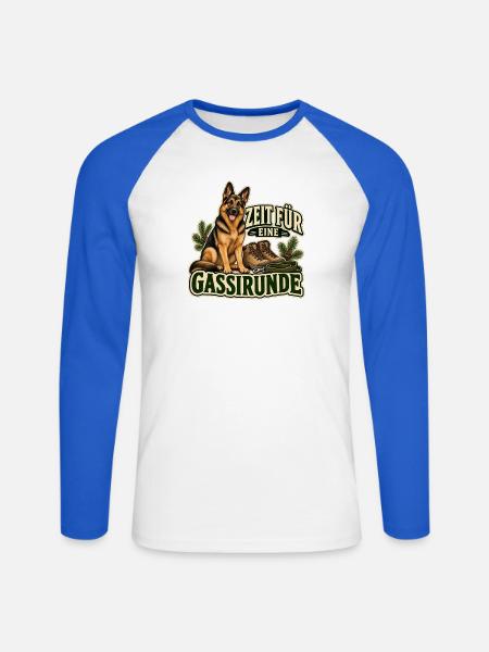 Schäferhund – Zeit für eine Gassirunde Geschenk - Unisex Baseballshirt langarm - Weiß/Royalblau