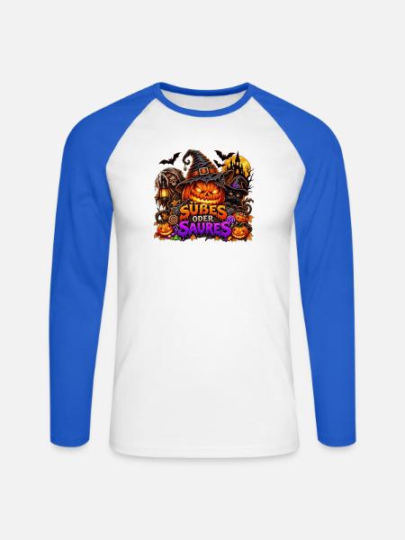 Süßes oder Saures Halloween Kürbis - Unisex Baseballshirt langarm - Weiß/Royalblau