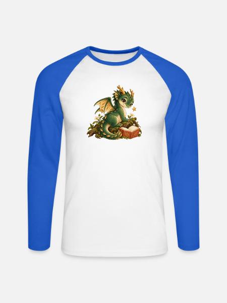 Märchendrache und verzaubertes Buch - Unisex Baseballshirt langarm - Weiß/Royalblau