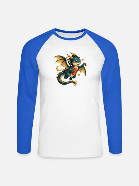 Sternendrache mit Goldenem Buch - Unisex Baseballshirt langarm - Weiß/Royalblau
