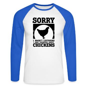 Huhn Spruch Humor - Unisex Baseballshirt langarm - Weiß/Royalblau - Vorne - Nik (191cm)