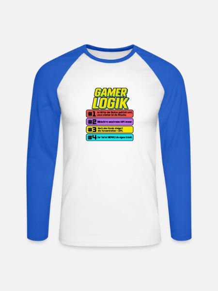 Gamerlogik Sprüche Banner - Unisex Baseballshirt langarm - Weiß/Royalblau