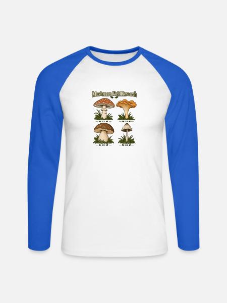Mushroom Field Research - Unisex Baseballshirt langarm - Weiß/Royalblau