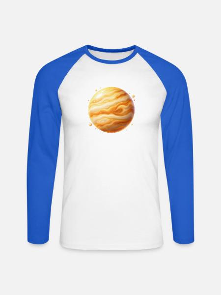 Goldplanet Jupiter Wirbel - Unisex Baseballshirt langarm - Weiß/Royalblau
