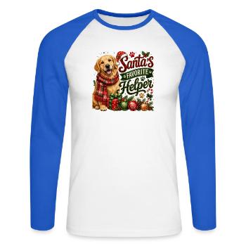 🎁 Weihnachts-Golden Retriever - Unisex Baseballshirt langarm - Weiß/Royalblau - Vorne - Nik (191cm)