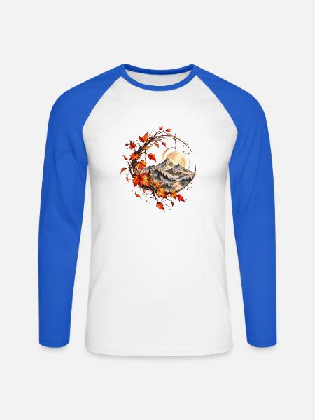 Herbstmond über stillen Bergen - Unisex Baseballshirt langarm - Weiß/Royalblau