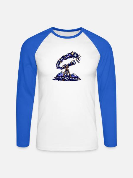 Teleskop unter einem Sternenhimmel - Unisex Baseballshirt langarm - Weiß/Royalblau