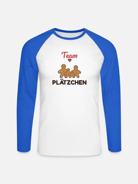Team Plätzchen – Familien Weihnachtsoutfit - Unisex Baseballshirt langarm - Weiß/Royalblau