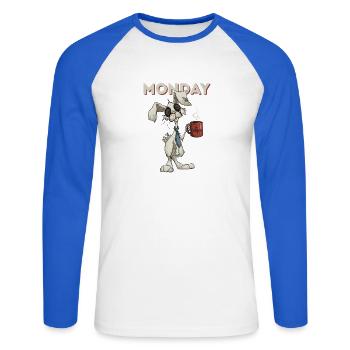 Montagshase mit Kaffee - Unisex Baseballshirt langarm - Weiß/Royalblau - Vorne - Nik (191cm)