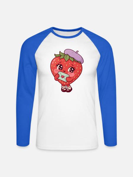 Erdbeere mit Liebesbrief – niedliche Fruchtfigur - Unisex Baseballshirt langarm - Weiß/Royalblau