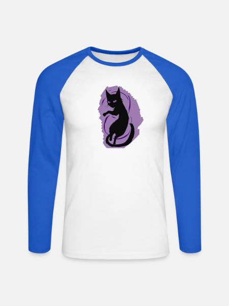 Mitternachtskatzen-Silhouette - Unisex Baseballshirt langarm - Weiß/Royalblau