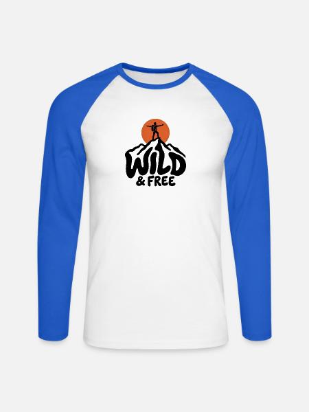 Wandern – Wild & Free Outdoor - Unisex Baseballshirt langarm - Weiß/Royalblau