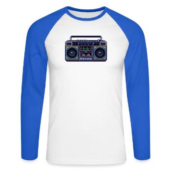 Pixel-Art Ghetto Blaster - Unisex Baseballshirt langarm - Weiß/Royalblau - Vorne - Nik (191cm)