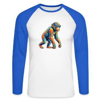 Poly Stil Affe - Unisex Baseballshirt langarm - Weiß/Royalblau - Vorne - Nik (191cm)