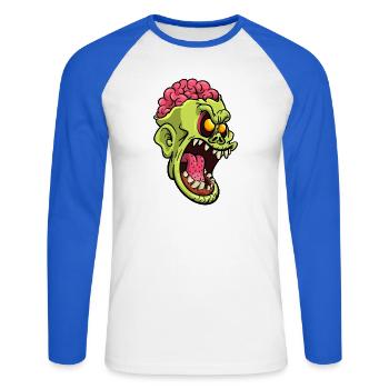 Wütender Gehirn-Zombiekopf - Unisex Baseballshirt langarm - Weiß/Royalblau - Vorne - Nik (191cm)