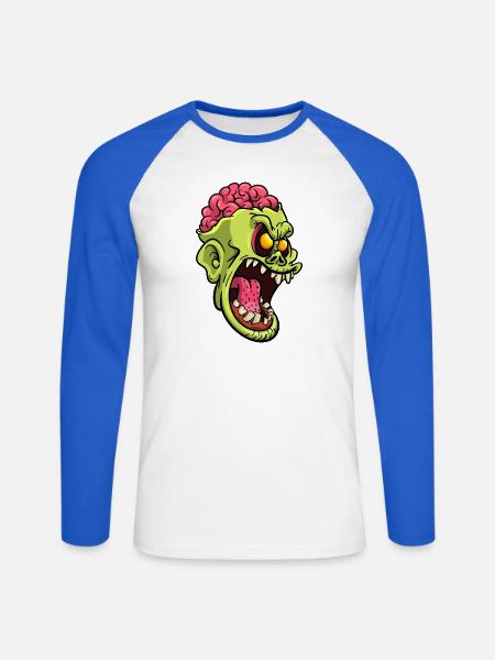 Wütender Gehirn-Zombiekopf - Unisex Baseballshirt langarm - Weiß/Royalblau