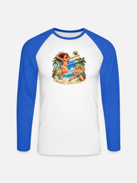 Island Spike Showdown - Unisex Baseballshirt langarm - Weiß/Royalblau